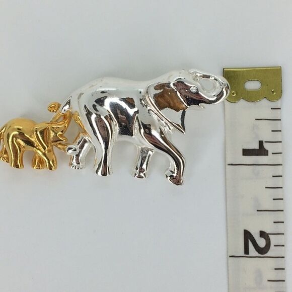 Vintage 1980s Elephant Brooch Mother Baby Calf Trunk Up Figural Pin Adoptive Mom - Picture 10 of 10